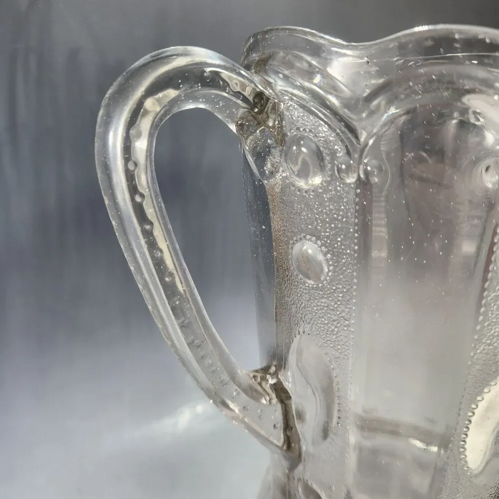 Antique US Glass EAPG Pitcher Kansas Pattern Jewel & Dewdrop 1901 Vase As FOUND